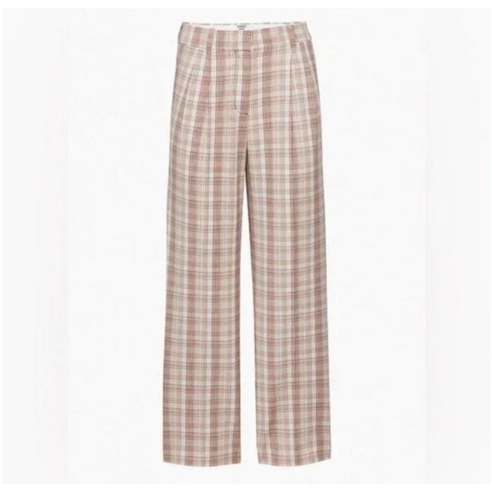 Aritzia Sunday Best Harvey Pant Plaid Slouchy Twill Trouser Pleated Straight Leg